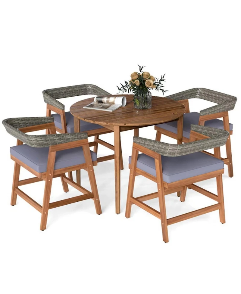 Yiortwo Patio Dining Set Acacia Wood Table Chairs with Cushions