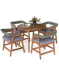 Yiortwo Patio Dining Set Acacia Wood Table Chairs with Cushions