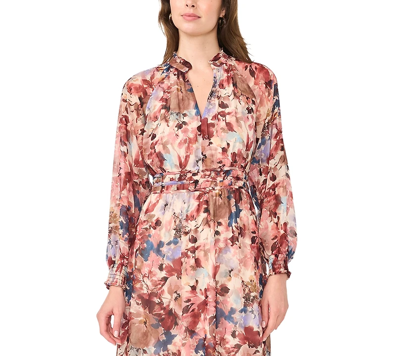 Msk Women's Floral Long-Sleeve V-Neck Maxi Dress