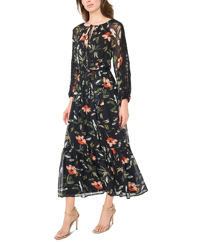 Msk Women's Floral-Print Tiered Long-Sleeve Maxi Dress