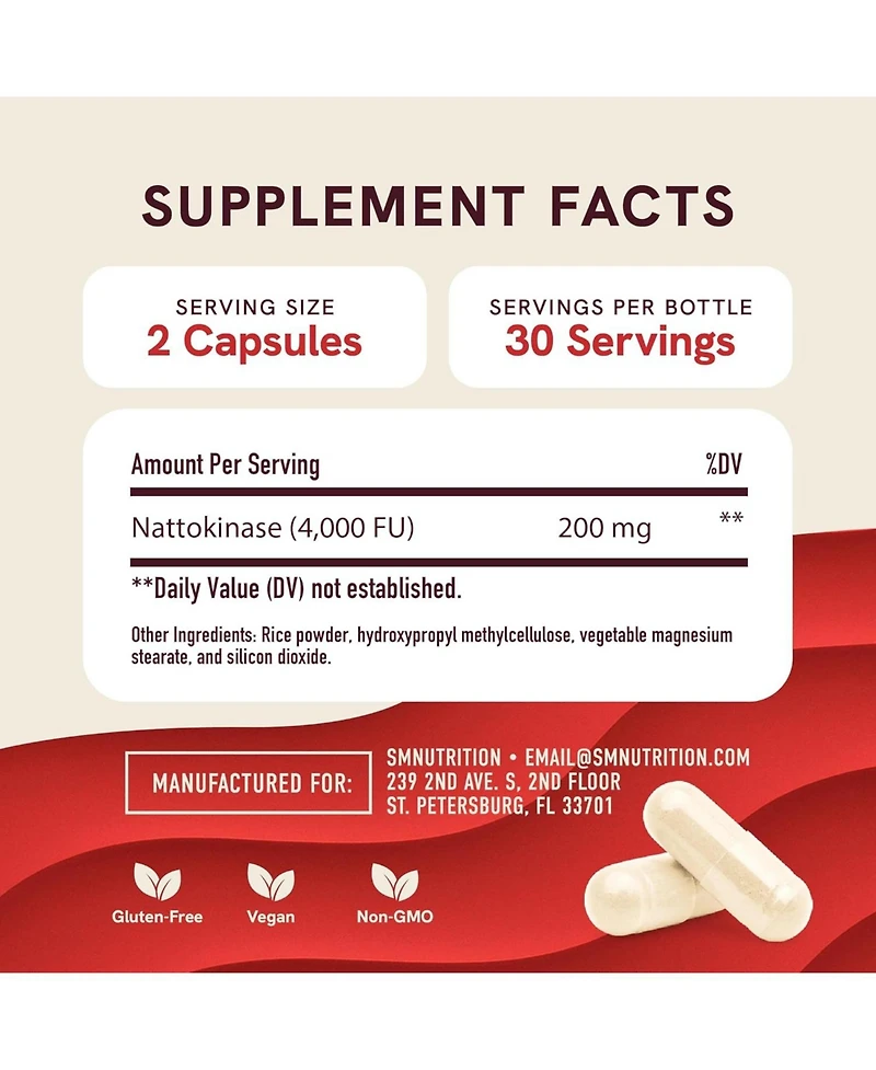 SMNutrition Nattokinase Capsules, 60 Count