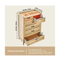 Slickblue Modern 5 Drawer Rattan Dresser for Bedroom and Hallway