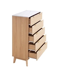 Slickblue 5 Drawer Fluted Dresser with Storage for Bedroom and Hallway