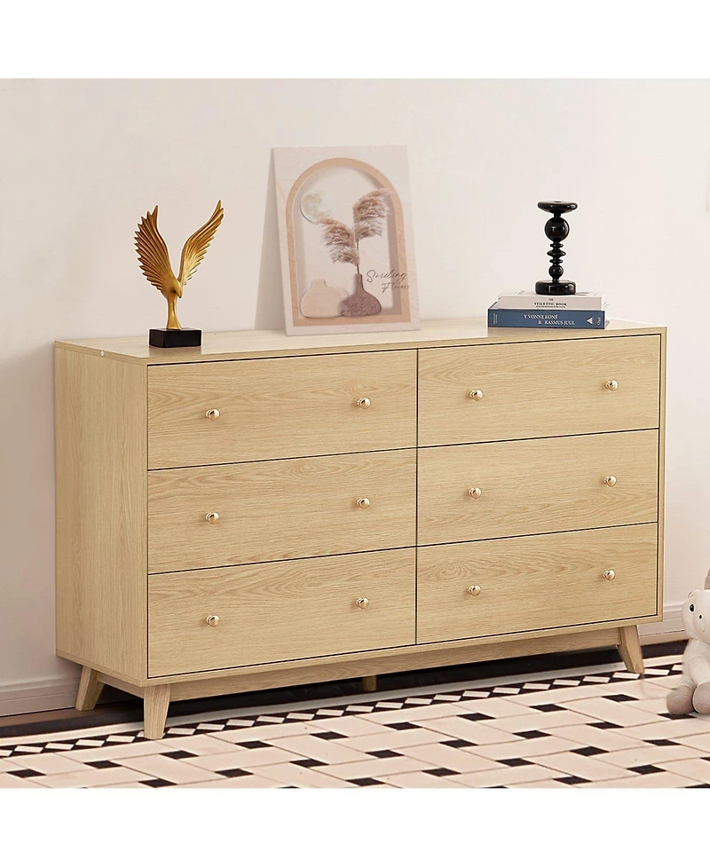 Slickblue Wooden 6 Drawer Dresser for Living Room and Entryway Storage