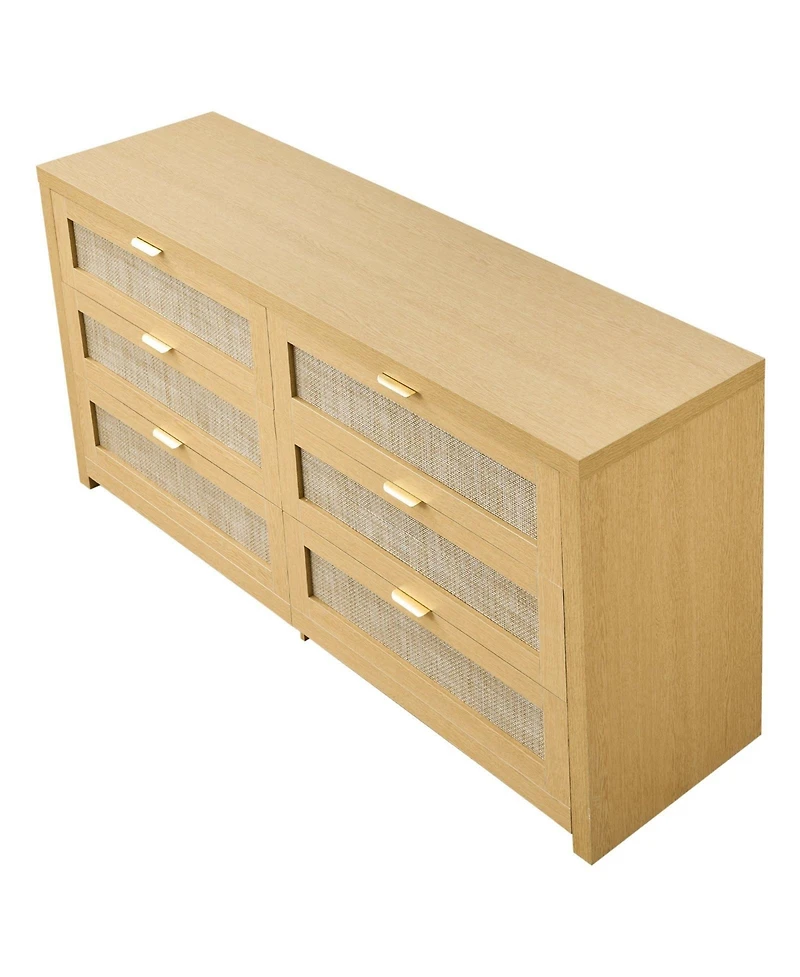 Slickblue 6 Drawer Rattan Dresser with Storage for Bedroom and Hallway
