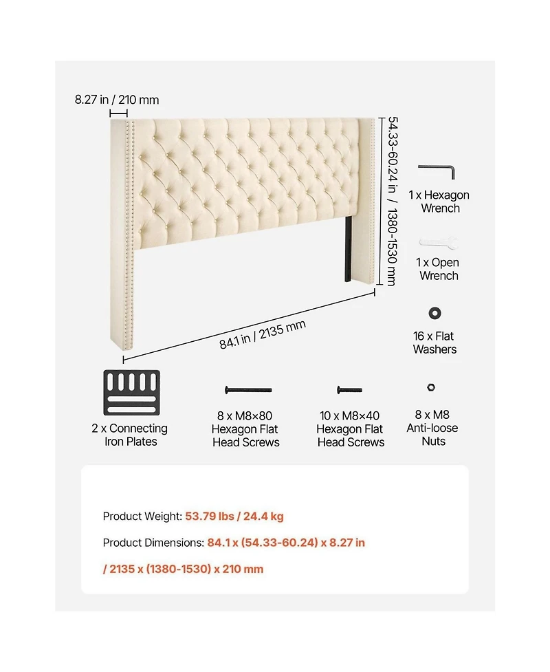 Slickblue King Size Bed Headboard with Padded Diamond Tufting and Adjustable Height Design