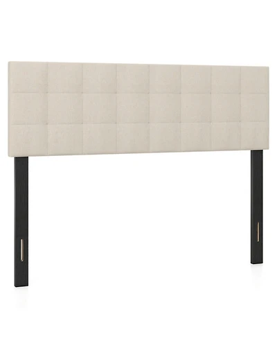 Sugift Queen Full Upholstered Quilted Grid Linen Fabric Headboard Mount Panel