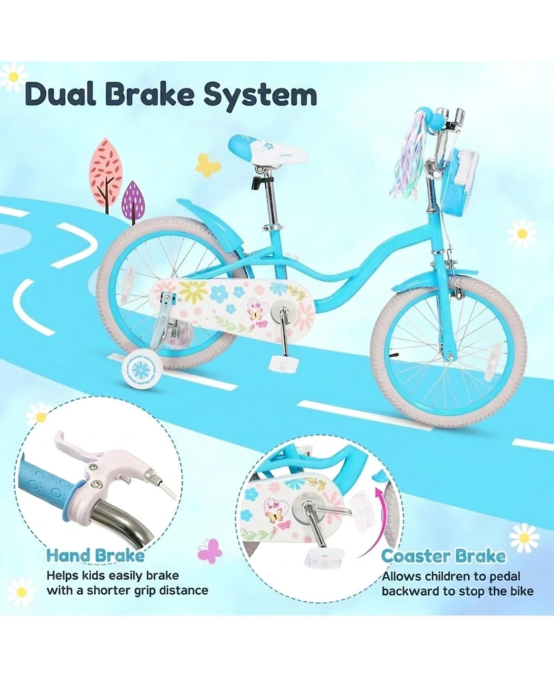 Hongge Adjustable 16-Inch Girls Bike with Removable Training Wheels, Ages 4-7