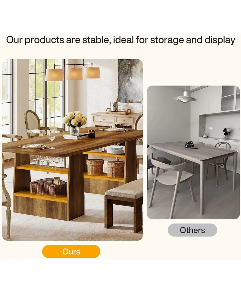 Tribesigns 63" Dining Table for 6-8, 4 Shelves Kitchen Table, Large Modern Rectangle Dining Room Furniture, for Living Room