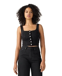 Levi's Women's Audra Seamed Top Cap Sleeveless Square Neck Crop Denim