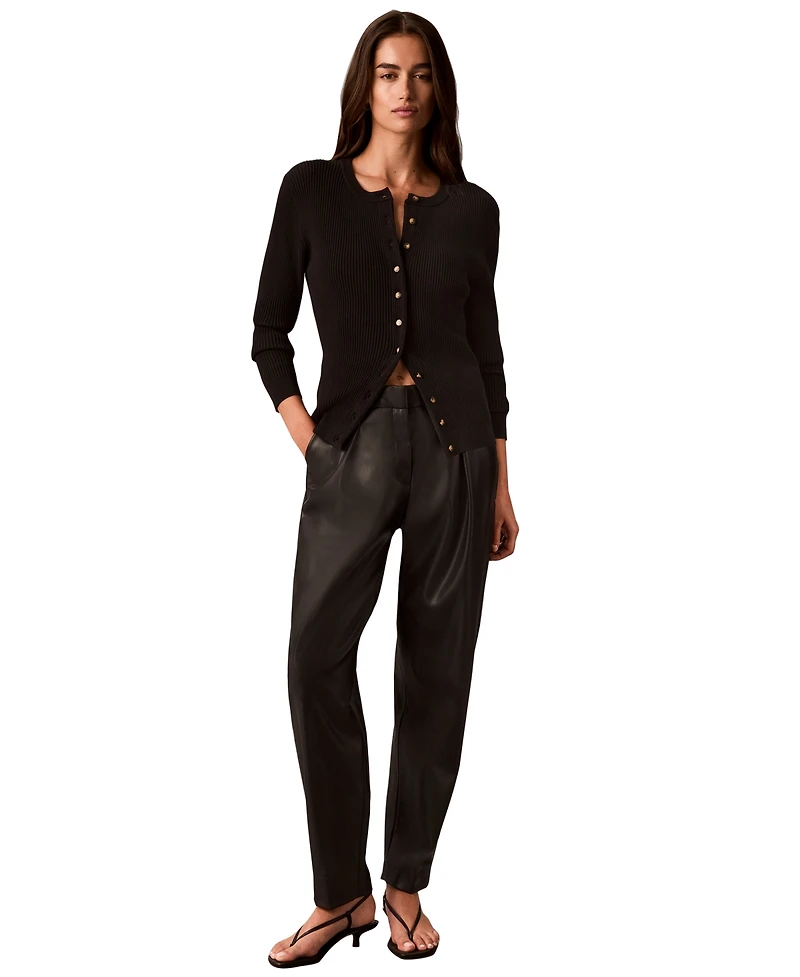 Calvin Klein Women's Faux Leather High-Rise Pleated Barrel Leg Pants