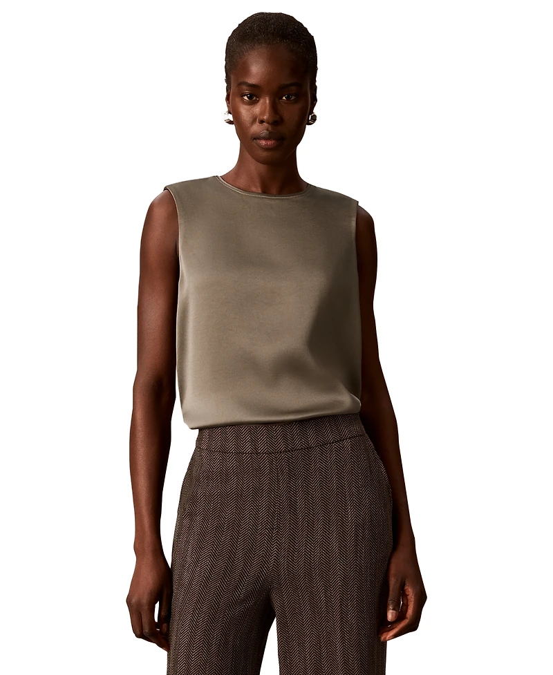 Calvin Klein Women's Satin Crewneck Sleeveless Shell