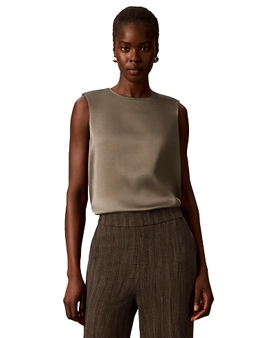 Calvin Klein Women's Satin Crewneck Sleeveless Shell