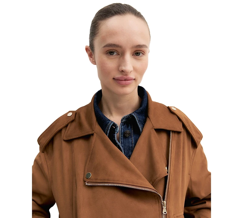 Emme Marella Women's Velvety-Finish Asymmetric-Zip Biker Jacket