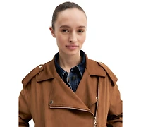 Emme Marella Women's Velvety-Finish Asymmetric-Zip Biker Jacket
