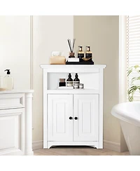 Slickblue 3 Tier Corner Kitchen Cabinet with Wooden Doors and Storage Space