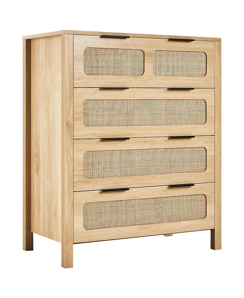 Slickblue 4 Drawer Rattan Dresser with Spacious Storage for Bedroom