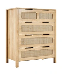 Slickblue 4 Drawer Rattan Dresser with Spacious Storage for Bedroom