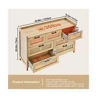 Slickblue 7 Drawer Rattan Dresser with Led Light and Storage