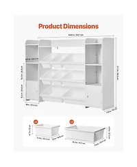 Slickblue Large Kids Toy Organizer with Bookshelf and 8 Flexible Storage Bins