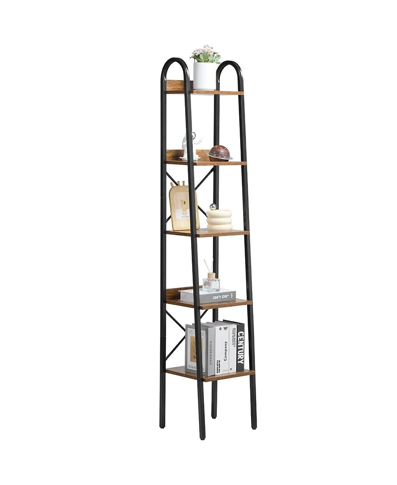 Slickblue Tall Narrow Metal Bookcase with Rustic Open Shelves