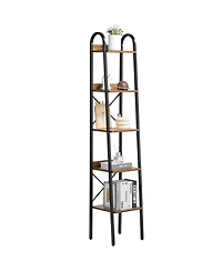 Slickblue Tall Narrow Metal Bookcase with Rustic Open Shelves