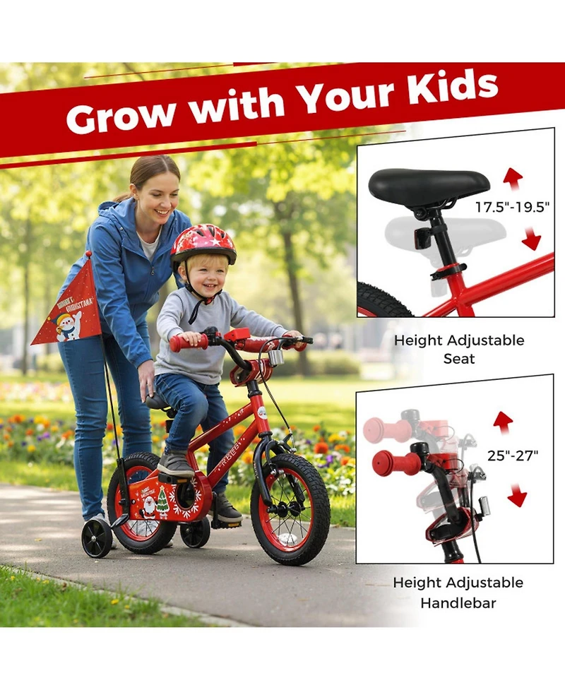 Hongge 12-Inch Metal Kids Bike with Safety Flag and Training Wheels, Ages 3+