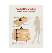 Slickblue 3 Drawer Rattan Dresser with Storage for Bedroom and Hallway