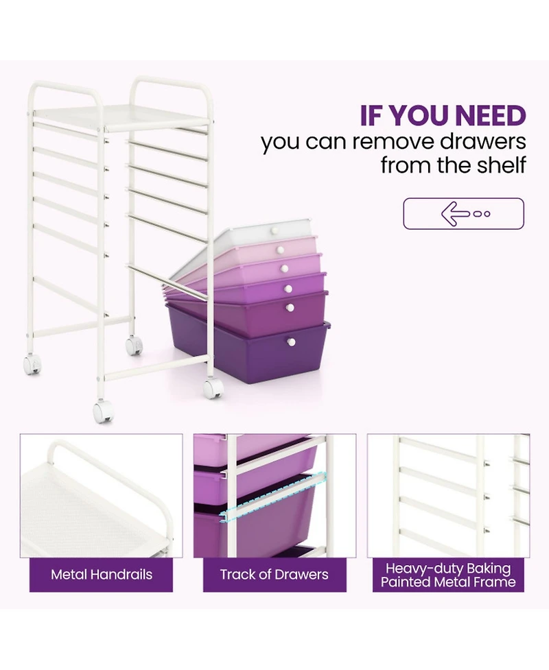 Sugift Multifunctional 6-Drawer Rolling Storage Cart Organizer