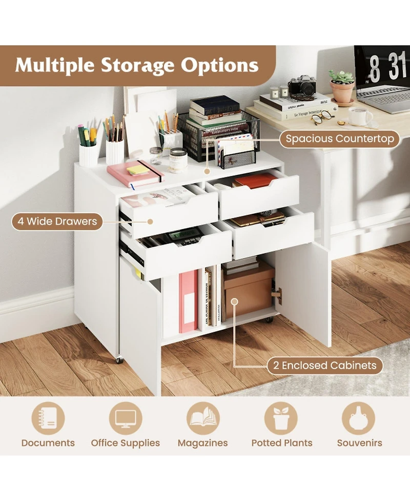 Sugift 4 Drawer File Cabinet with Wheels 29in x 16in x 25.5in for Home Office