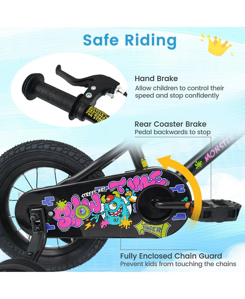 Hongge 12-Inch Removable Training Wheels Kids Bike, 110 lb. Capacity, Ages 3-4