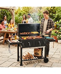 Hongge 752 Square Inches Charcoal Grill with Lifting Charcoal Trays Folding Side Tables and Wheels