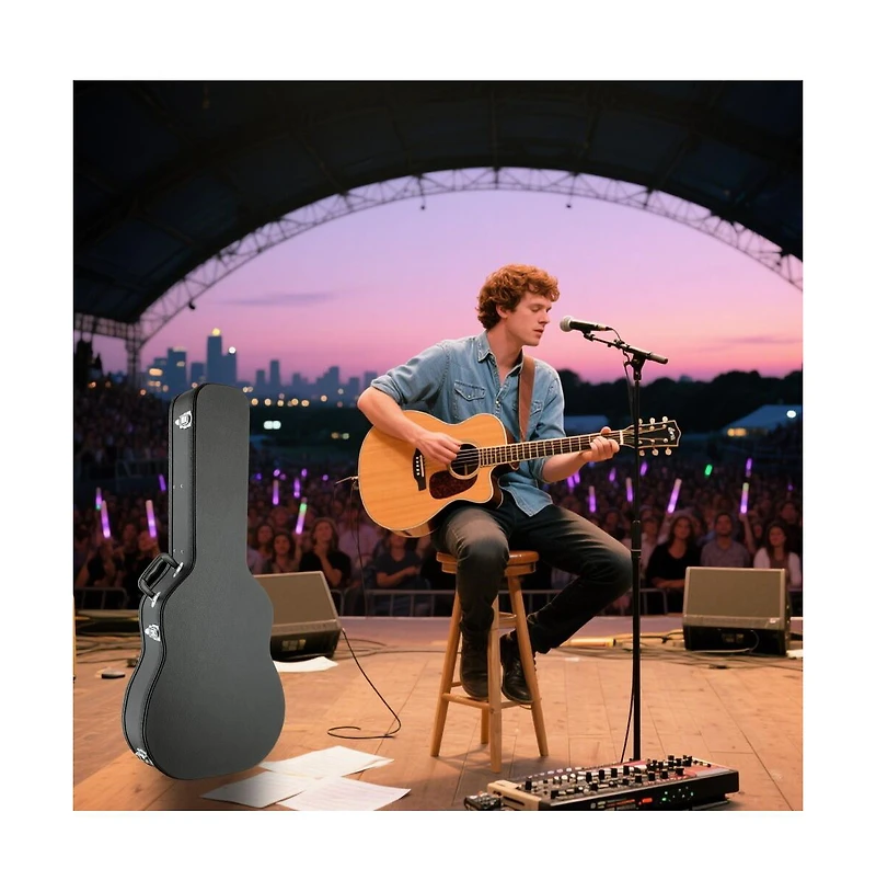 Yescom Acoustic Guitar Case Hard Dreadnought 41 Inch Wooden Hardshell Carrying Case with Lock Accessory Compartment for Airline Travel