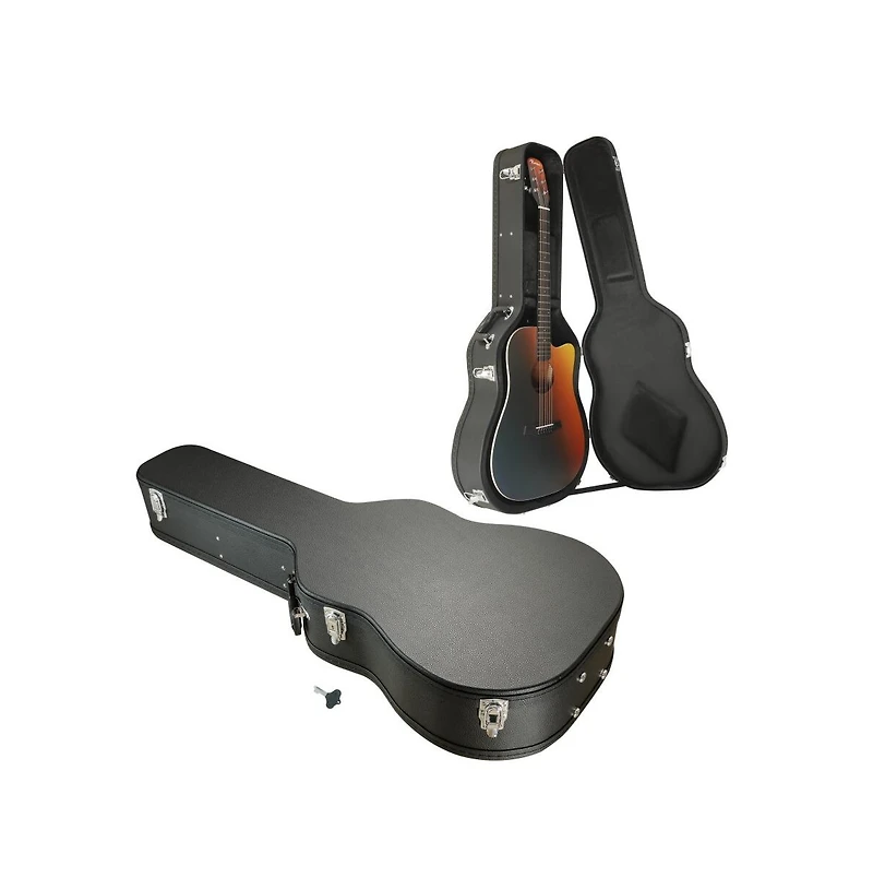 Yescom Acoustic Guitar Case Hard Dreadnought 41 Inch Wooden Hardshell Carrying Case with Lock Accessory Compartment for Airline Travel