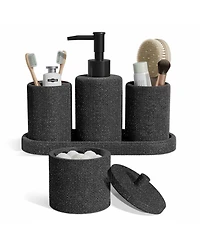 Clara Clark Complete Burlap Texture Polyresin Bathroom Decor and Accessory Set with Shower Curtain