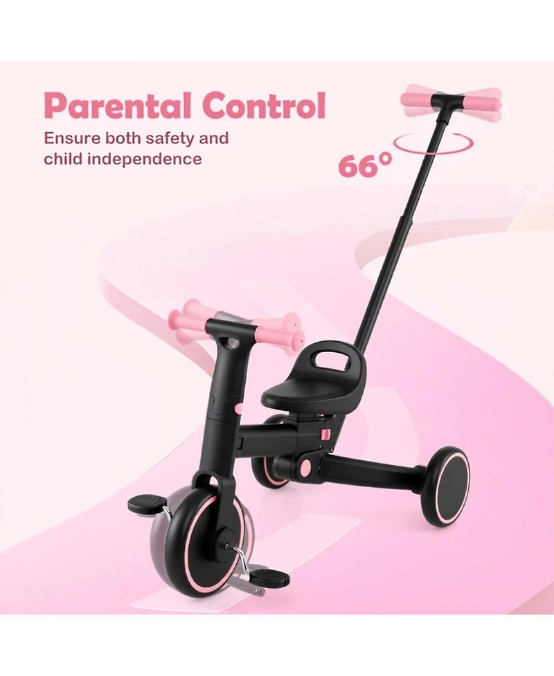 Hongge 4-in-1 Foldable Toddler Trike with Parent Push Handle, 55 lbs Capacity, Ages 18 Months–5 Years