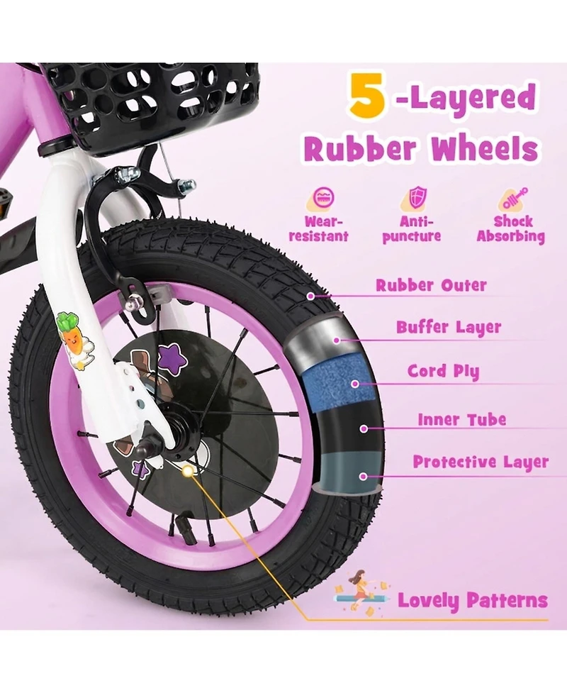 Hongge 12-Inch Kids Bike with Training Wheels and Adjustable-Handlebar, Ages 3-4