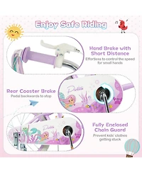Hongge 16-Inch Girls Bike with Mermaid Streamers and Training Wheels, Ages 4-7