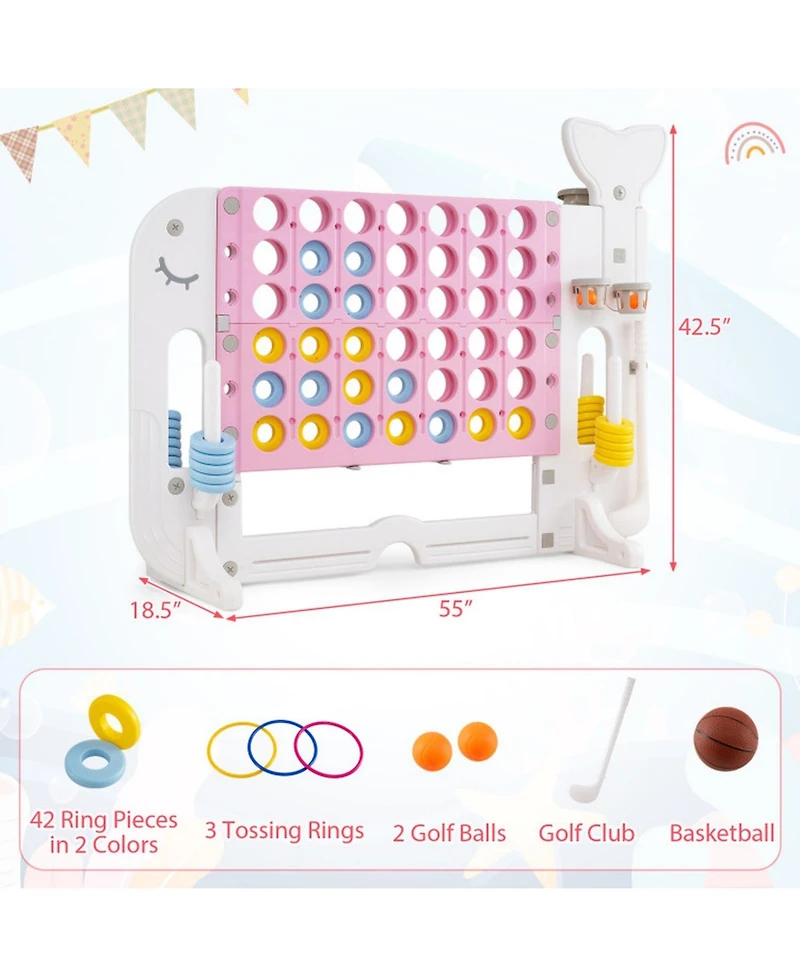 Hongge Giant 4-in-1 Connect Four Yard Game Set with Adjustable Height, Ages 5+