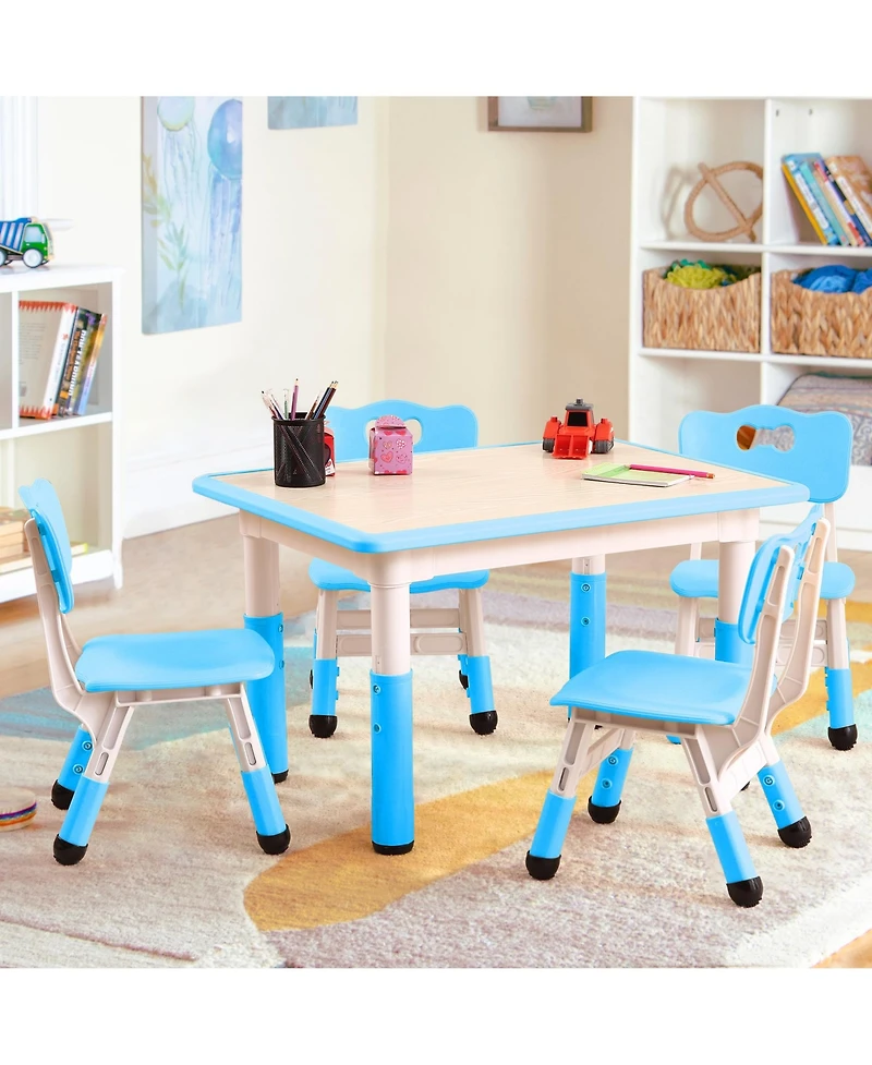 homfan Height Adjustable Kids Table and 4 Chair Set with Erasable Desktop, Non Slip Legs, Foldable, for Ages 2 to 10