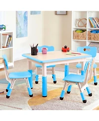 homfan Height Adjustable Kids Table and 4 Chair Set with Erasable Desktop, Non Slip Legs, Foldable, for Ages 2 to 10