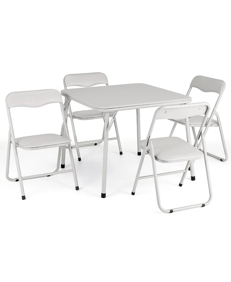homfan Kids Folding Table and Chair Set, 4 Chairs and 1 Table, Pu Upholstered Seats, Iron Frame, Space Saving Design for Eating, Reading, and Play