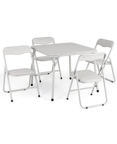 homfan Kids Folding Table and Chair Set, 4 Chairs and 1 Table, Pu Upholstered Seats, Iron Frame, Space Saving Design for Eating, Reading, and Play