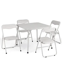 homfan Kids Folding Table and Chair Set, 4 Chairs and 1 Table, Pu Upholstered Seats, Iron Frame, Space Saving Design for Eating, Reading, and Play