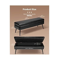 Slickblue Upholstered Storage Bench with Pu Leather Seat and Metal Frame Legs
