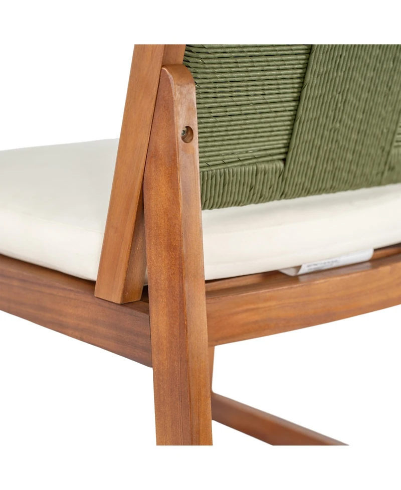 Flynama Set of 2 Outdoor Acacia Wood Bar Height Stools, Teak Finish with Cushion and Wicker Back