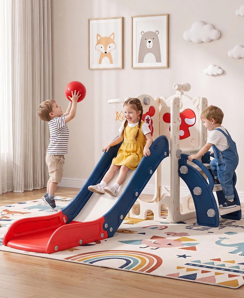 Sugift 7-in-1 Toddler Slide with Basketball Hoop, Golf, Telescope and Hiding Area Play Set, Ages 1-3