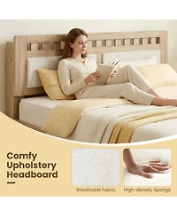 Sugift Queen Wood Bed Frame with Upholstered Headboard and 12 Plywood Slats