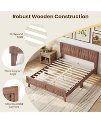 Sugift Mid Century Queen Bed Frame with 3D Woven Headboard