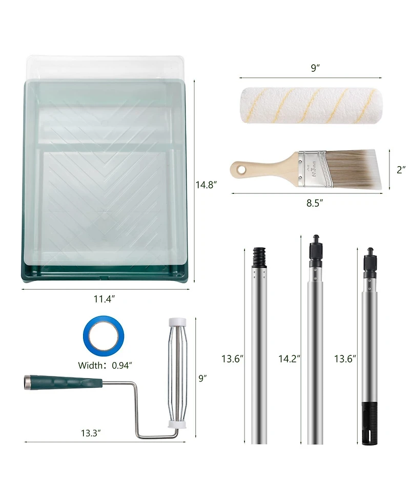 Xdovet Paint Roller Kit Extension Pole Tray Brush Tape